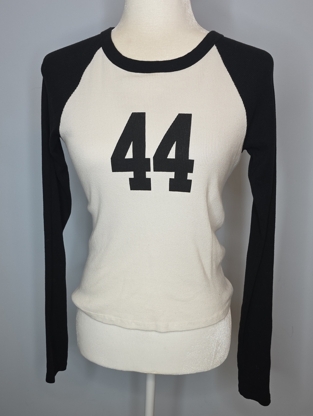 Brandy Melville John Galt Black & White '44' Raglan Long Sleeve Tee